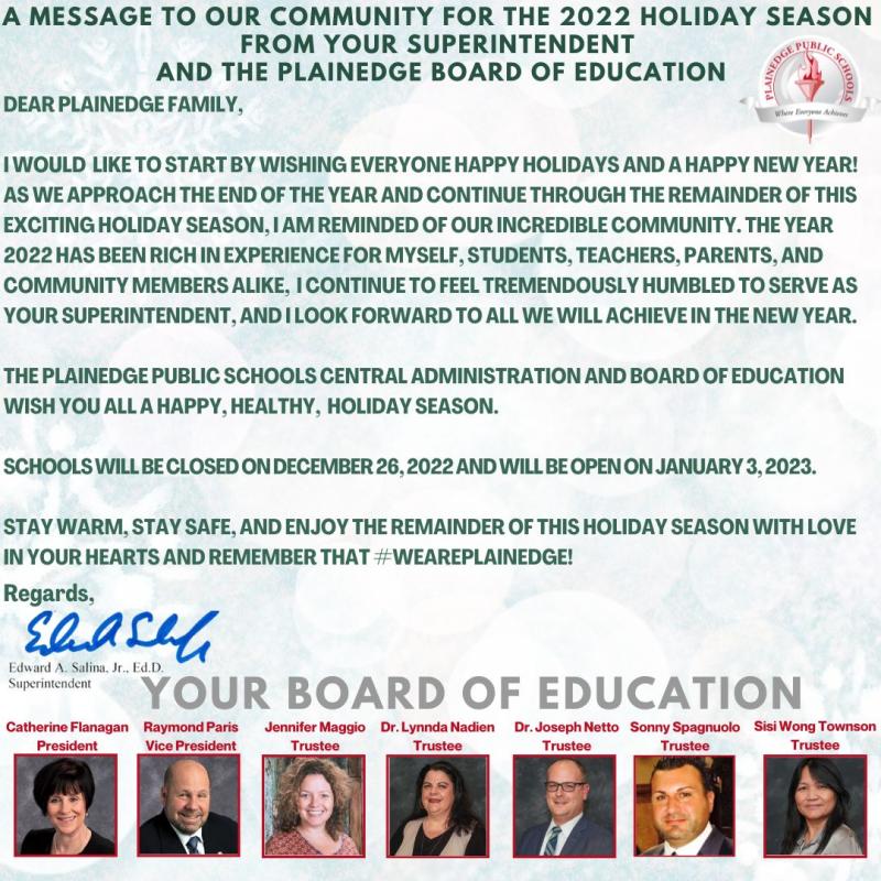 A Message To Our Community For The 2022 Holiday Season